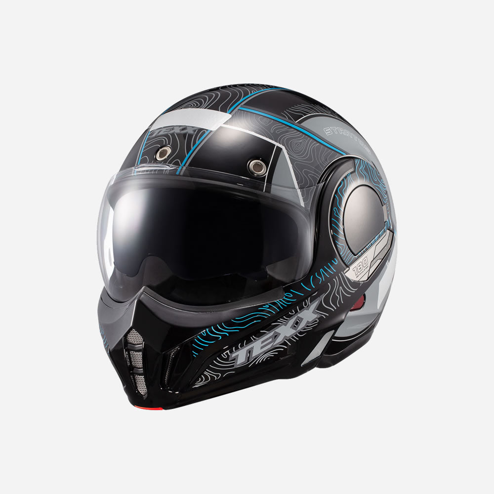Capacete Texx Stratos 180 Escamoteavel Topographic Preto e Azul