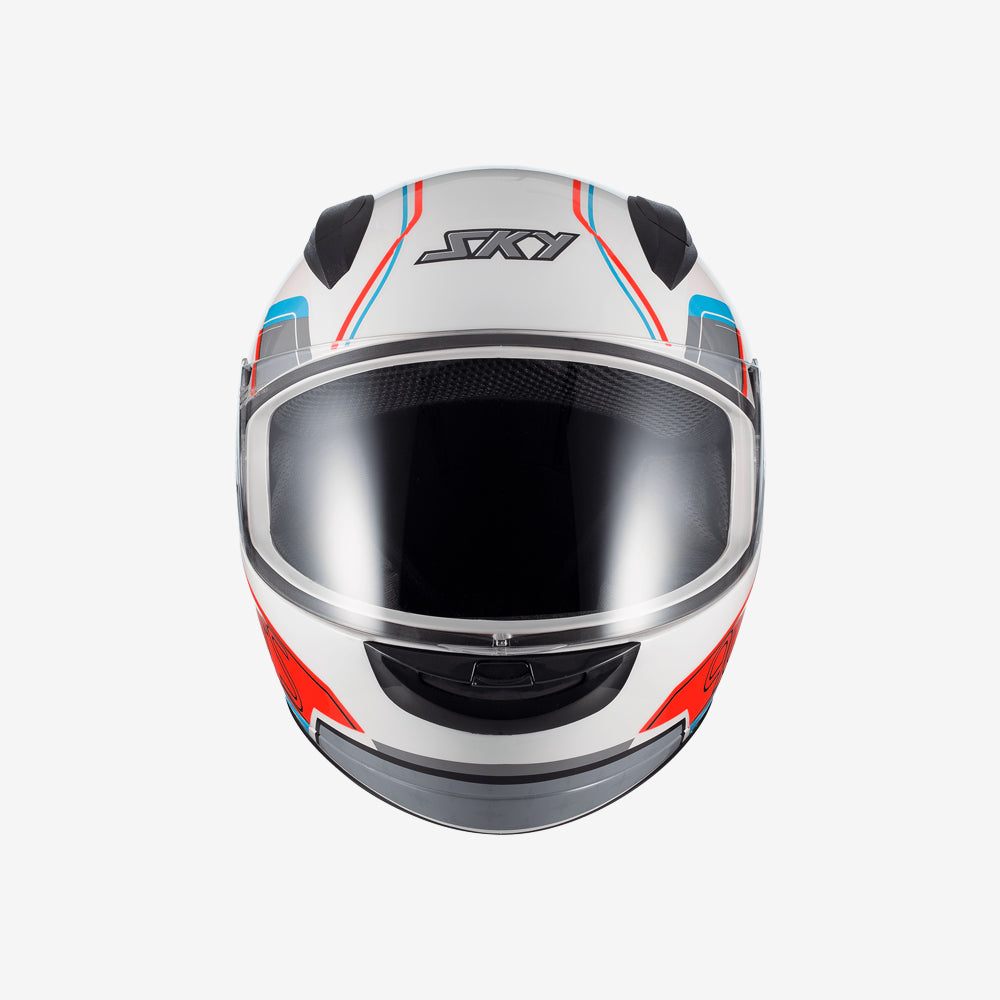Capacete Moto Sky Two Anos 90 Branco Fosco Azul e Vermelho