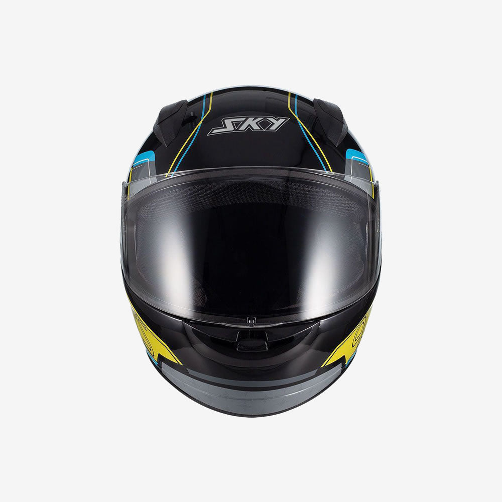 Capacete Moto Sky Two Anos 90 Preto Brilho Azul e Amarelo