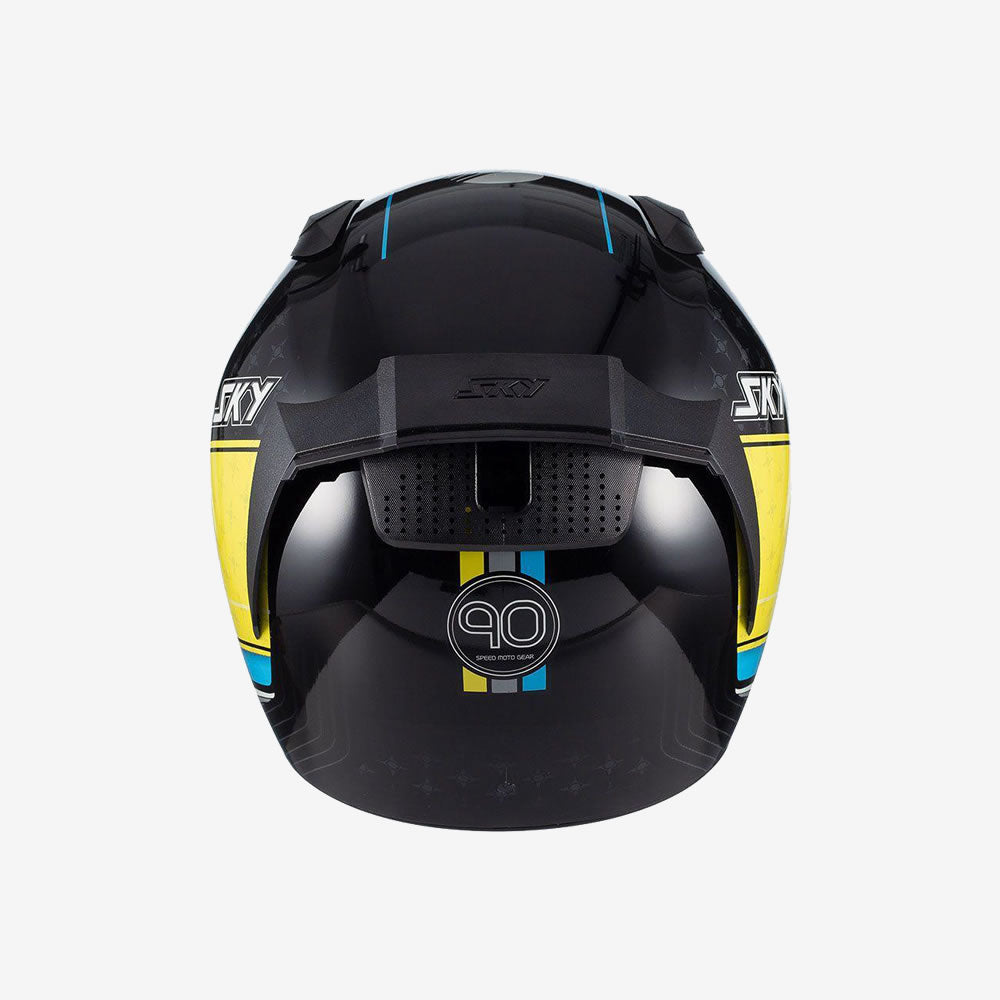 Capacete Moto Sky Two Anos 90 Preto Brilho Azul e Amarelo