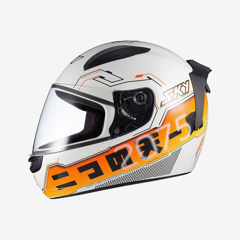 Capacete Moto Sky Two Sorah Branco Brilho Laranja
