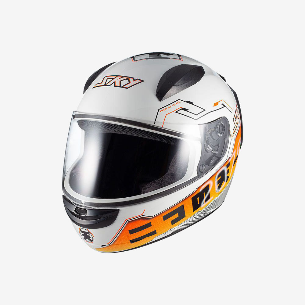 Capacete Moto Sky Two Sorah Branco Brilho Laranja
