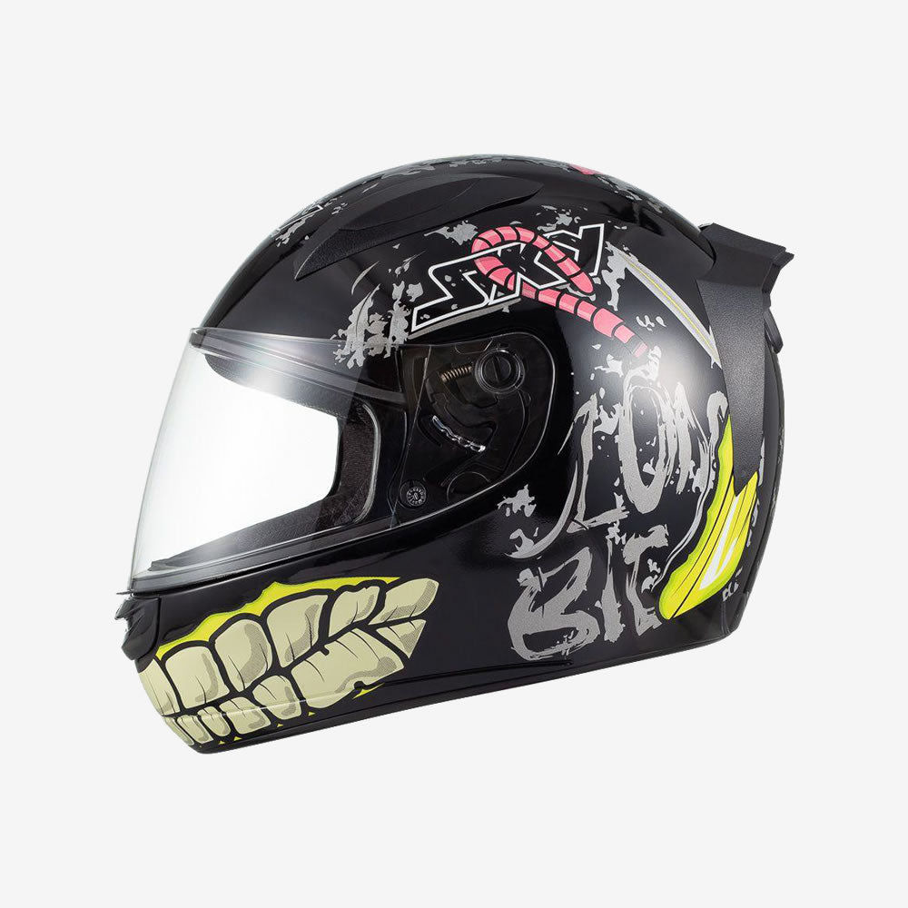 Capacete Moto Sky Two Zombie Integral Preto Brilho Verde