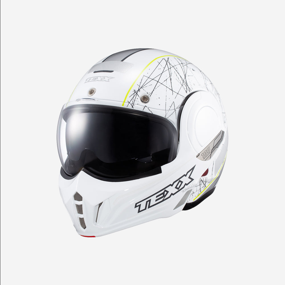 Capacete Texx Stratos 180 Escamoteavel Scratched Branco e Verde