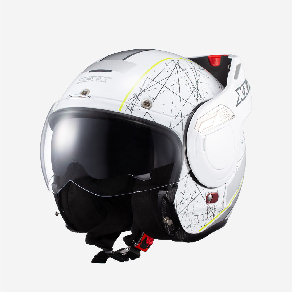Capacete Texx Stratos 180 Escamoteavel Scratched Branco e Verde
