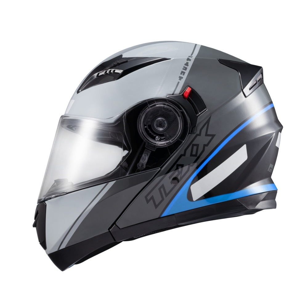 Capacete Gladiator Texx Escamoteavel V3 Makan Cinza e Azul