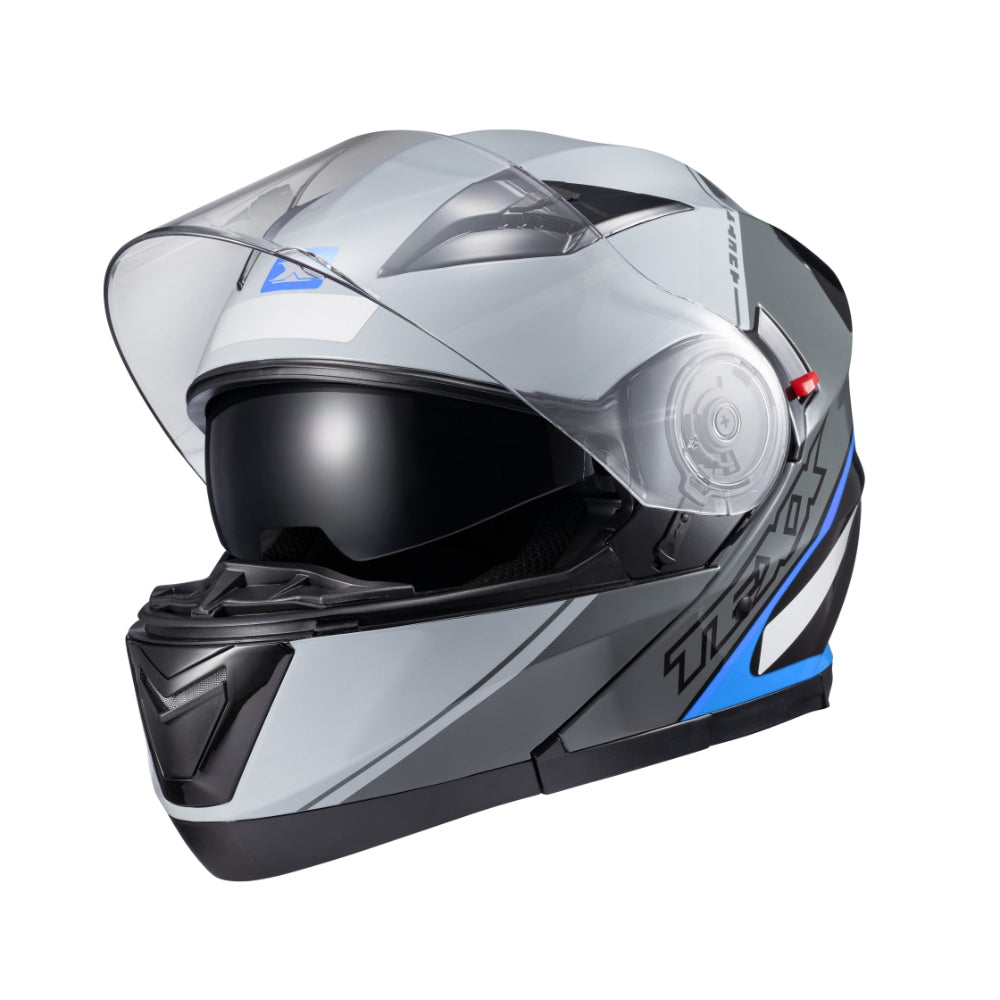 Capacete Gladiator Texx Escamoteavel V3 Makan Cinza e Azul