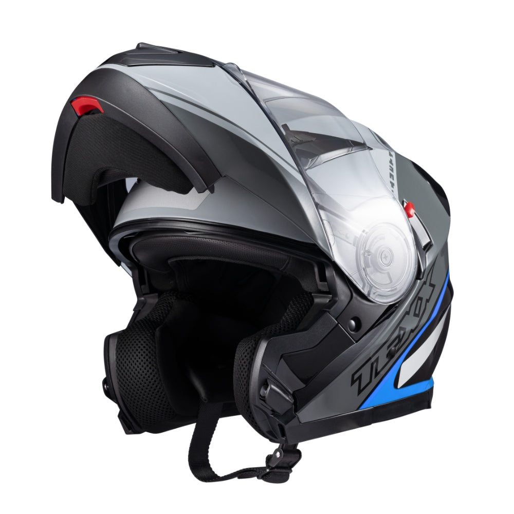 Capacete Gladiator Texx Escamoteavel V3 Makan Cinza e Azul