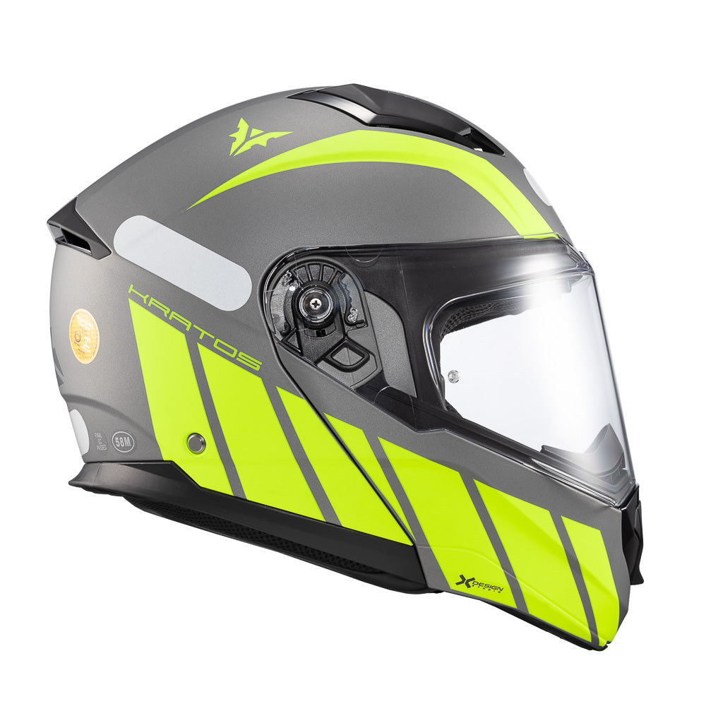 Capacete Escamoteável Texx Escam Kratos Cyber Cinza Verde Fosco