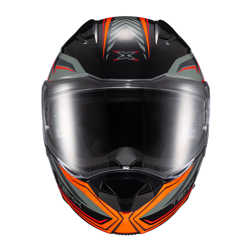 Capacete Texx Escamoteavel Kratos Nomade Preto Laranja Cinza Brilho