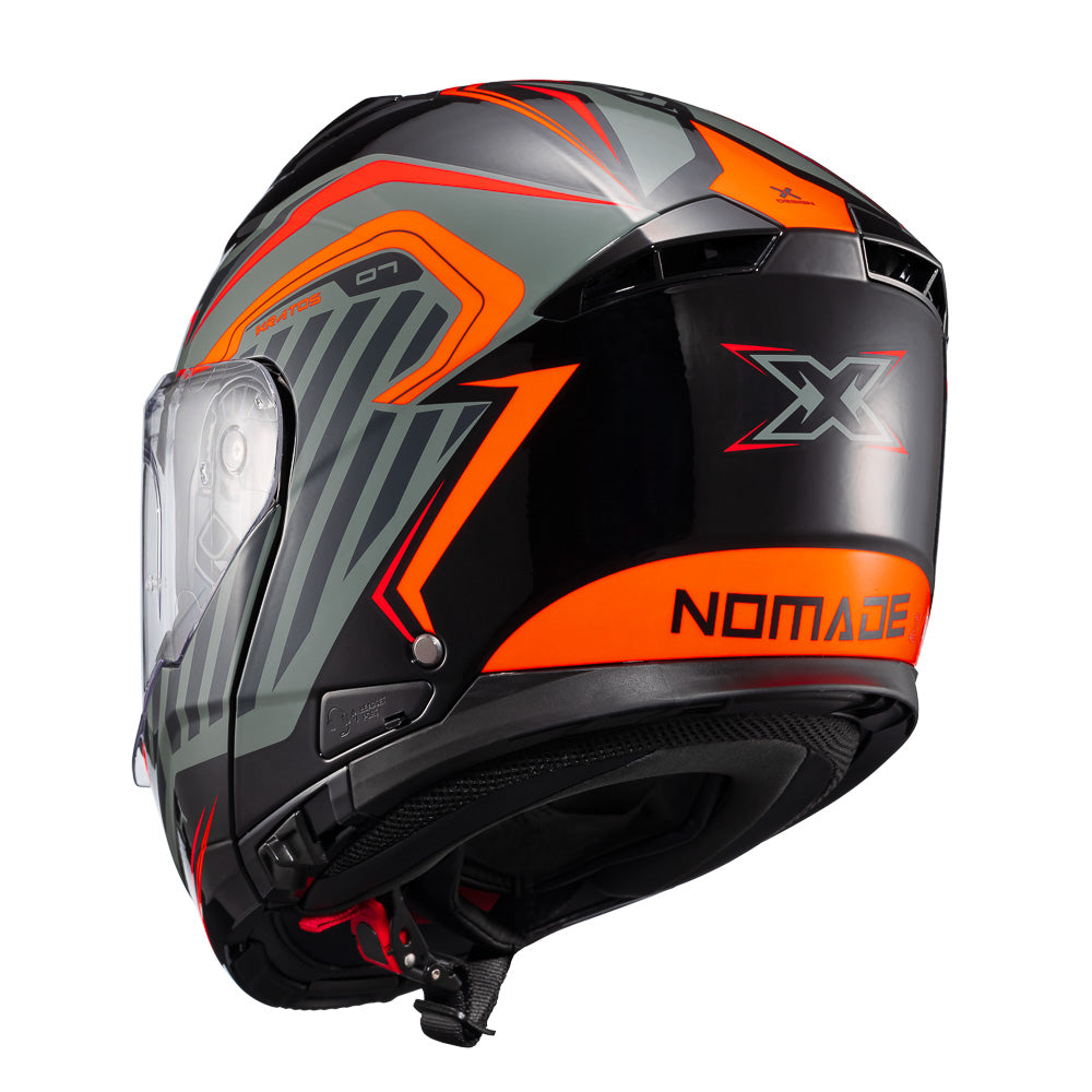 Capacete Texx Escamoteavel Kratos Nomade Preto Laranja Cinza Brilho