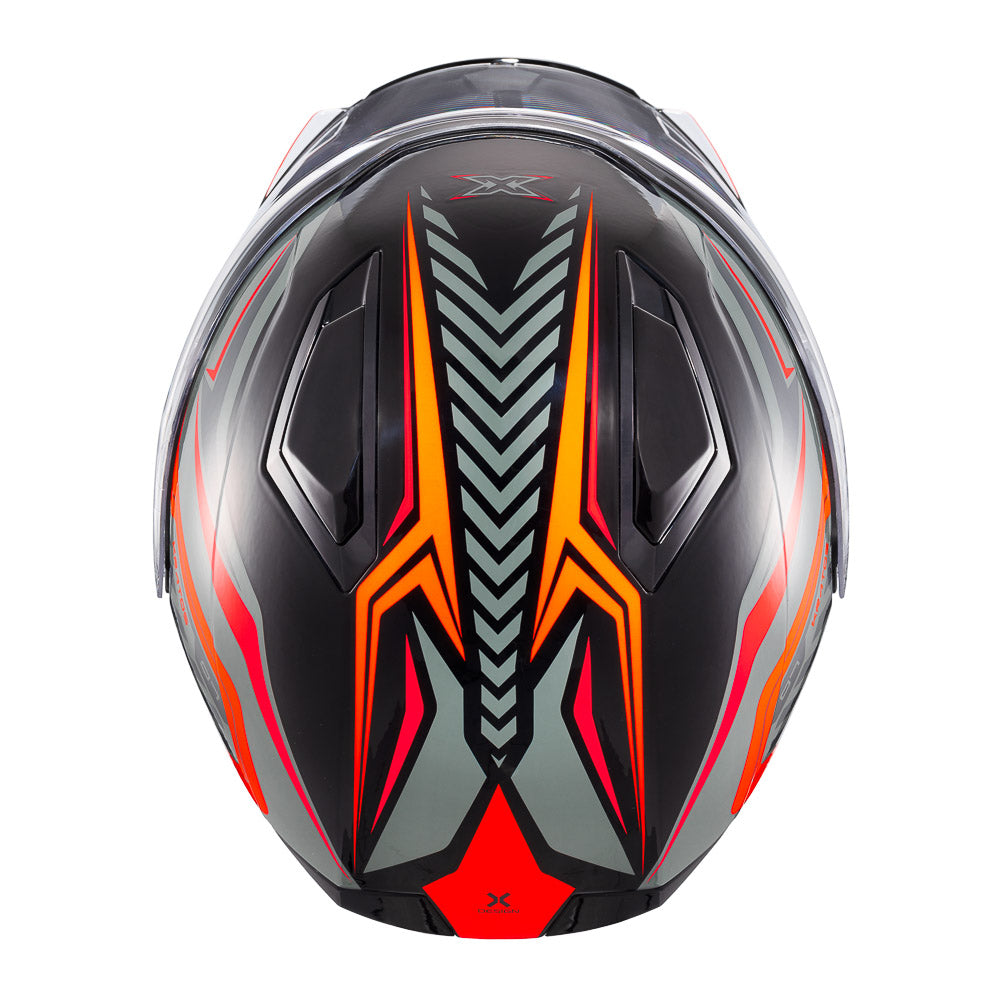 Capacete Texx Escamoteavel Kratos Nomade Preto Laranja Cinza Brilho