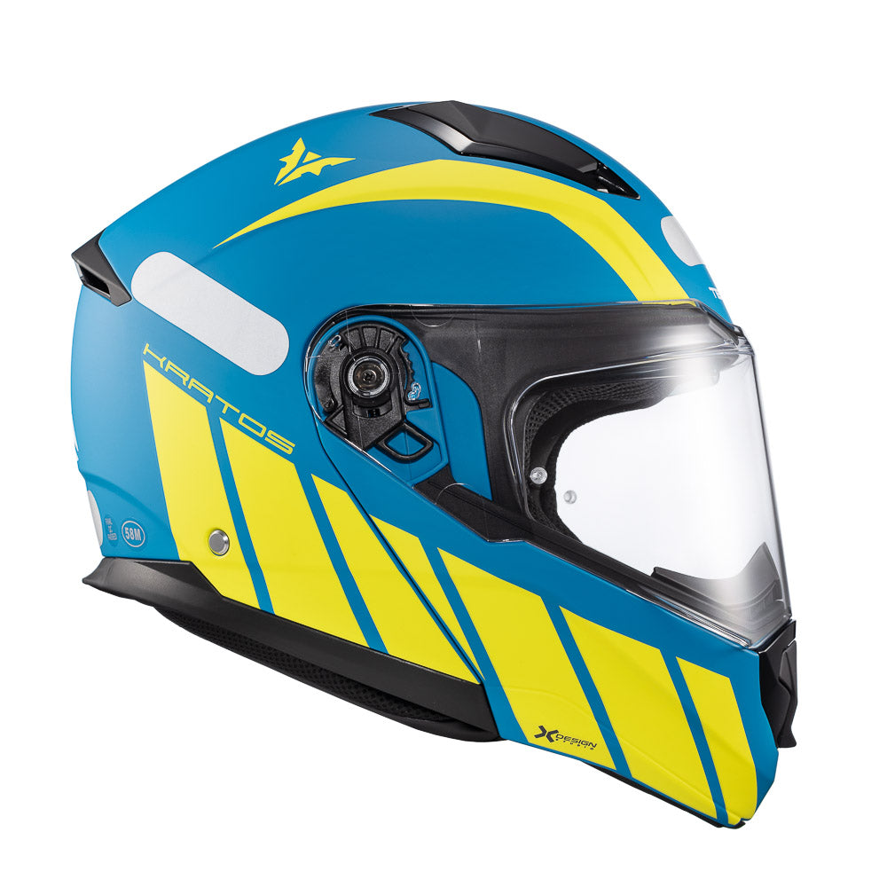 Capacete Texx Escamoteável Kratos Cyber Azul Amarelo Fosco