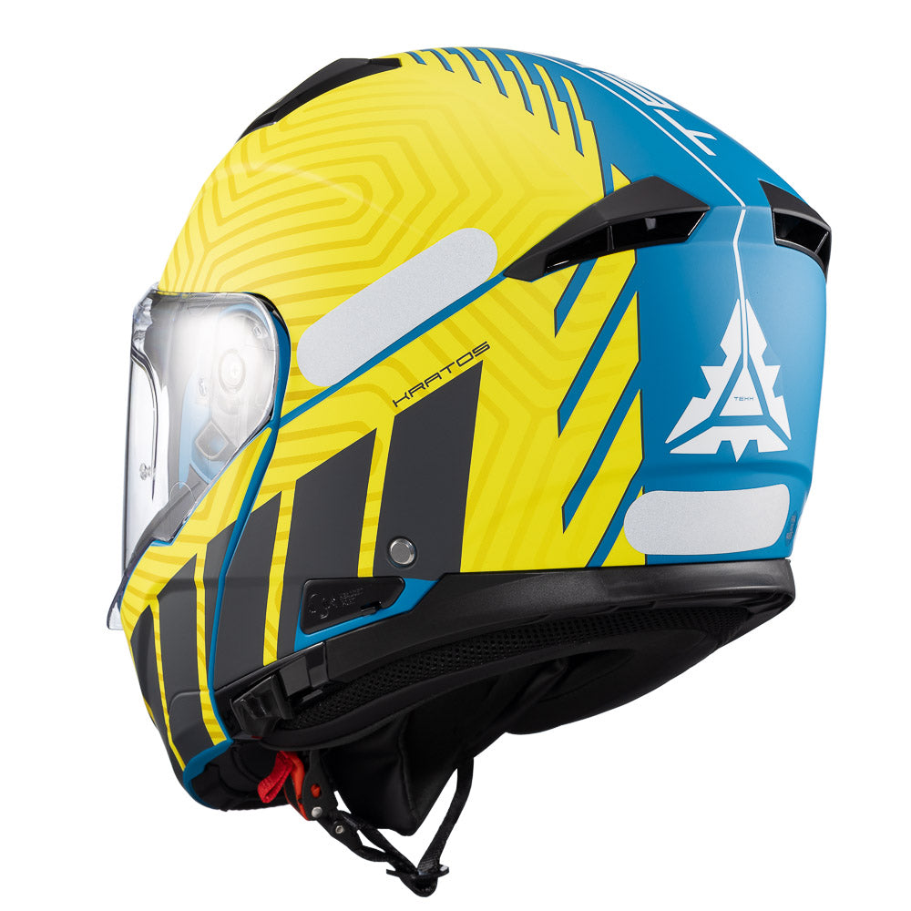 Capacete Texx Escamoteável Kratos Cyber Azul Amarelo Fosco