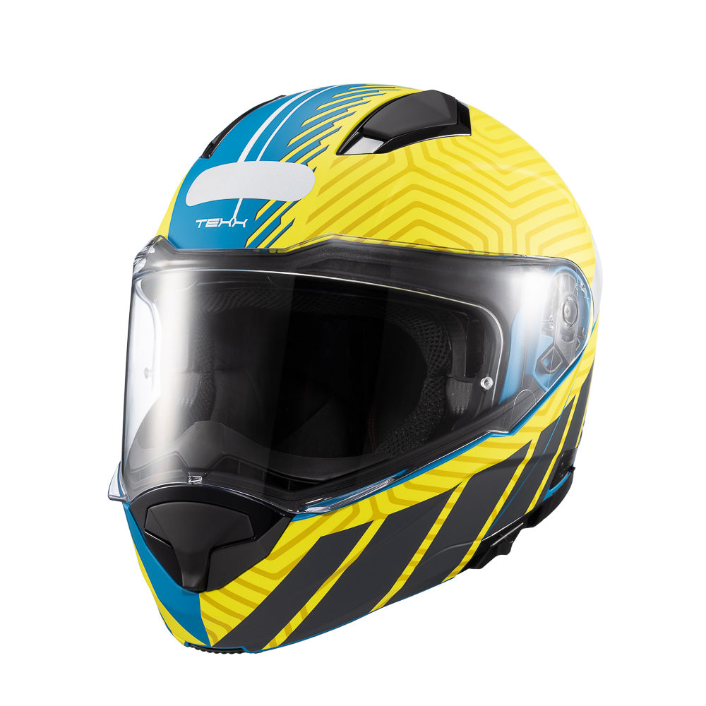 Capacete Texx Escamoteável Kratos Cyber Azul Amarelo Fosco