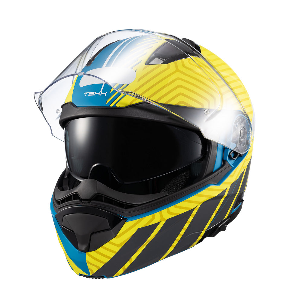 Capacete Texx Escamoteável Kratos Cyber Azul Amarelo Fosco