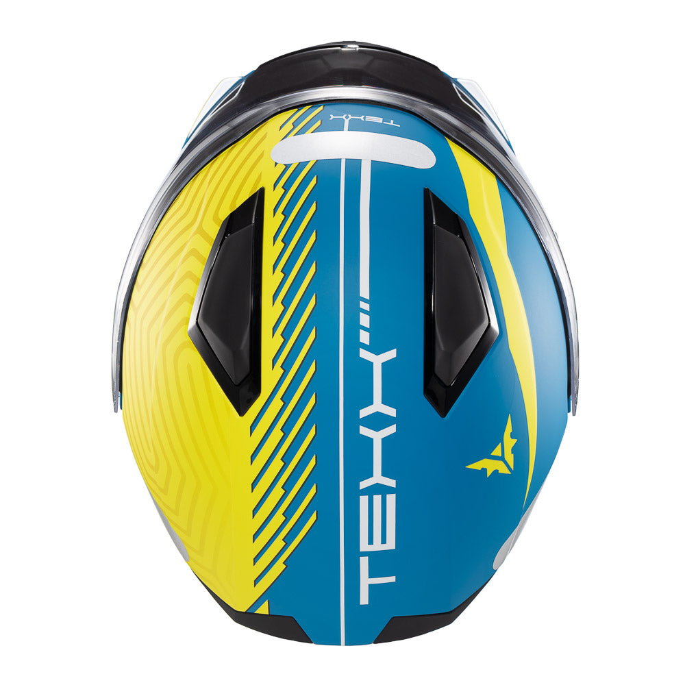 Capacete Texx Escamoteável Kratos Cyber Azul Amarelo Fosco